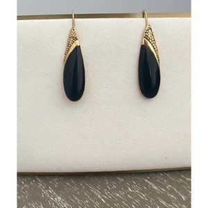 80's Vintage Dangle Drop Gold Plated Black and Gold Earrings Made in the USA